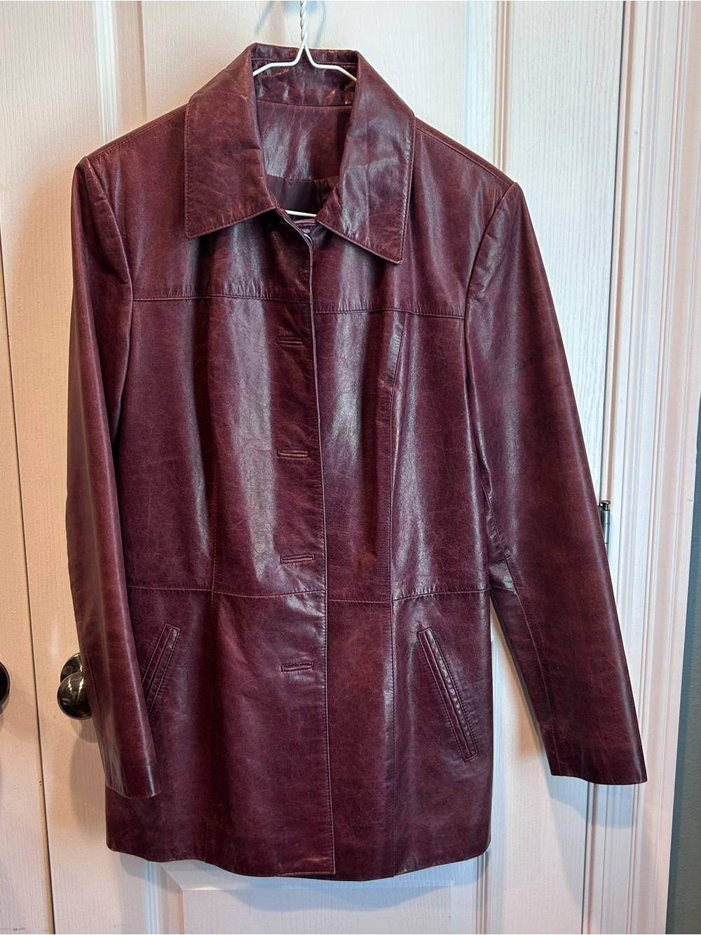 Vintage 90s Women’s Elements by Vakko Burgundy Leather Car Jacket Coat Size MD